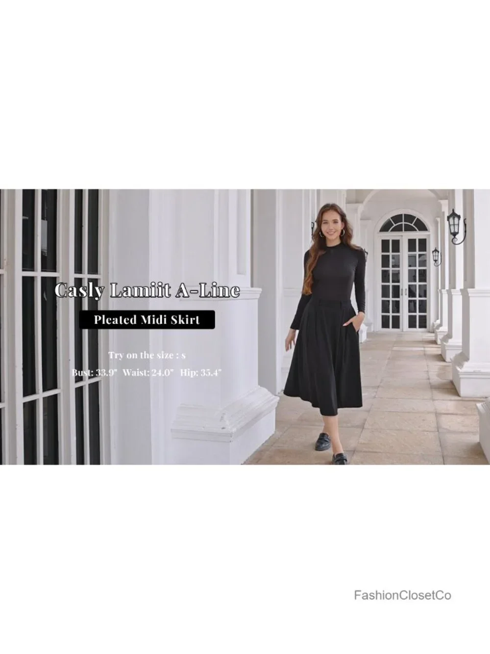 A-Line Midi Pleated Skirt High Waist Side Pockets Women Business Casual